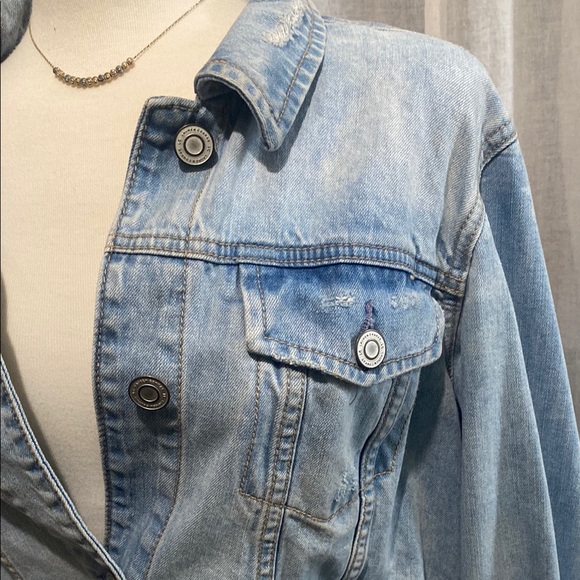 Light Blue Denim Jacket Jean Jackets Chest Pockets Collar - Picture 2 of 7